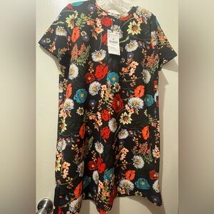 Zara Black Floral Dress with Red and White Accents